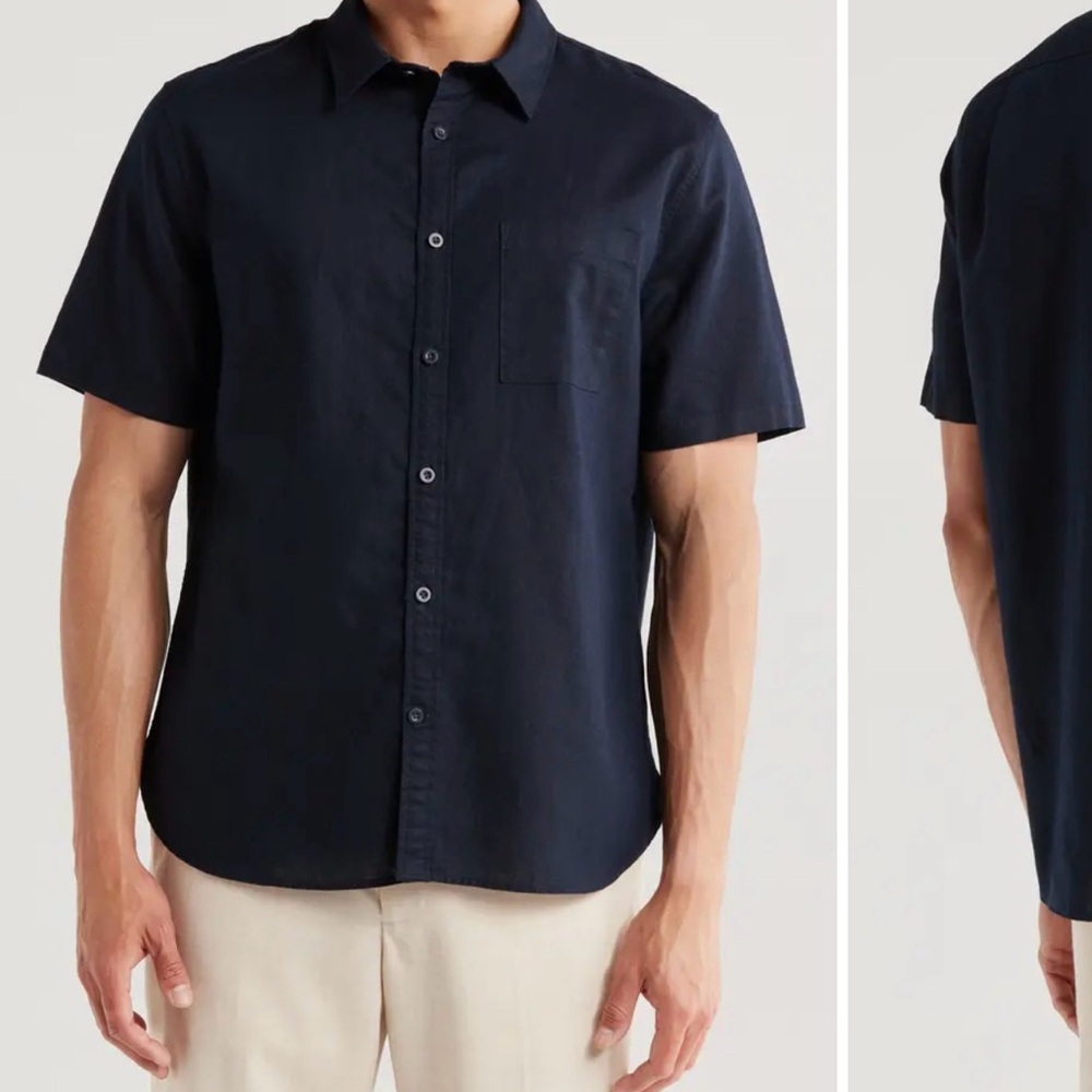 Vince Navy Short-Sleeve Button-Down Shirt